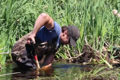 Person removing a beaver dam